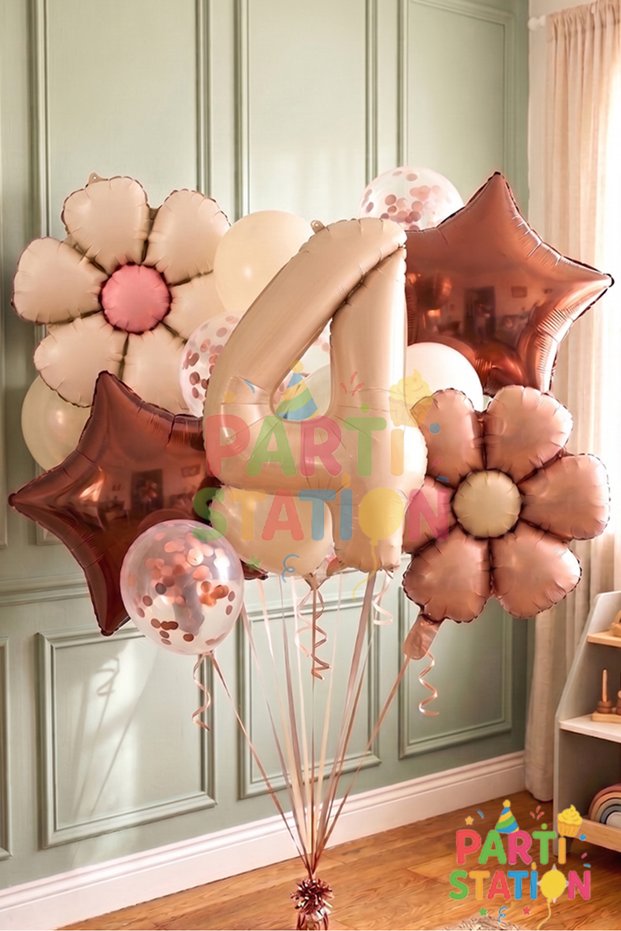 Retro Color Daisy Concept 4 Years Old Balloon Set Retro Color Theme Birthday Party Balloon Set