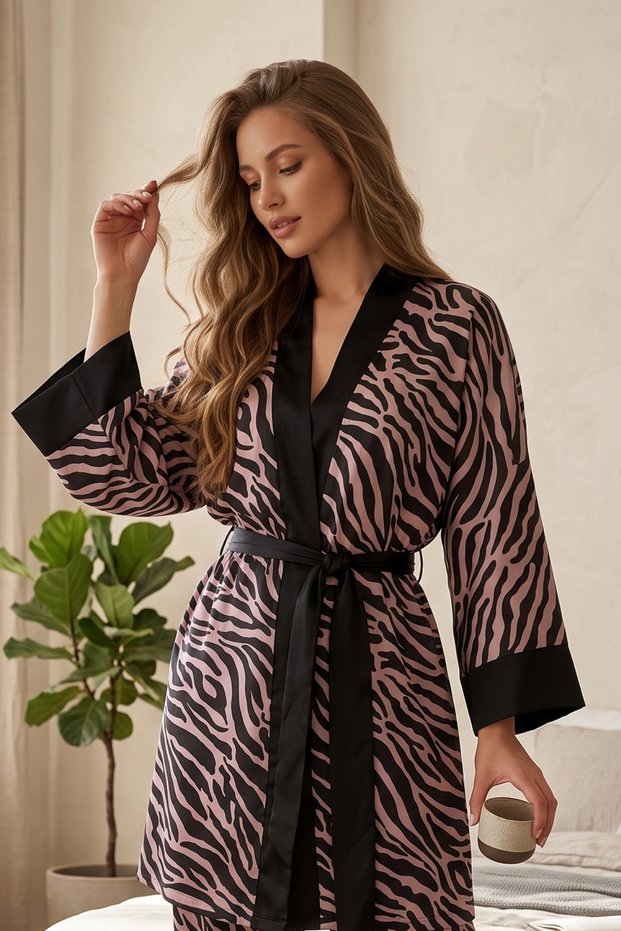 Luxury Leopard Patterned Striped Kimono Set & Robe Set