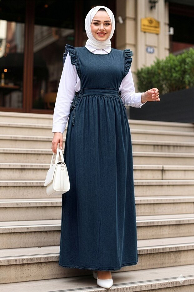 Jile Navy Blue Hijab Denim Dress 19113L