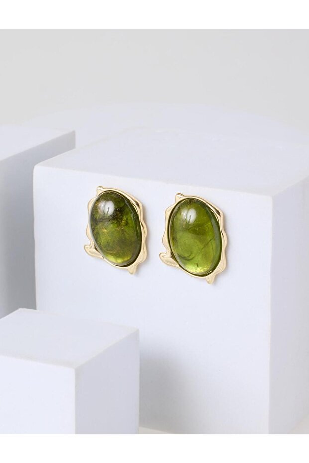 Green Asymmetrical Figured Modern Earrings