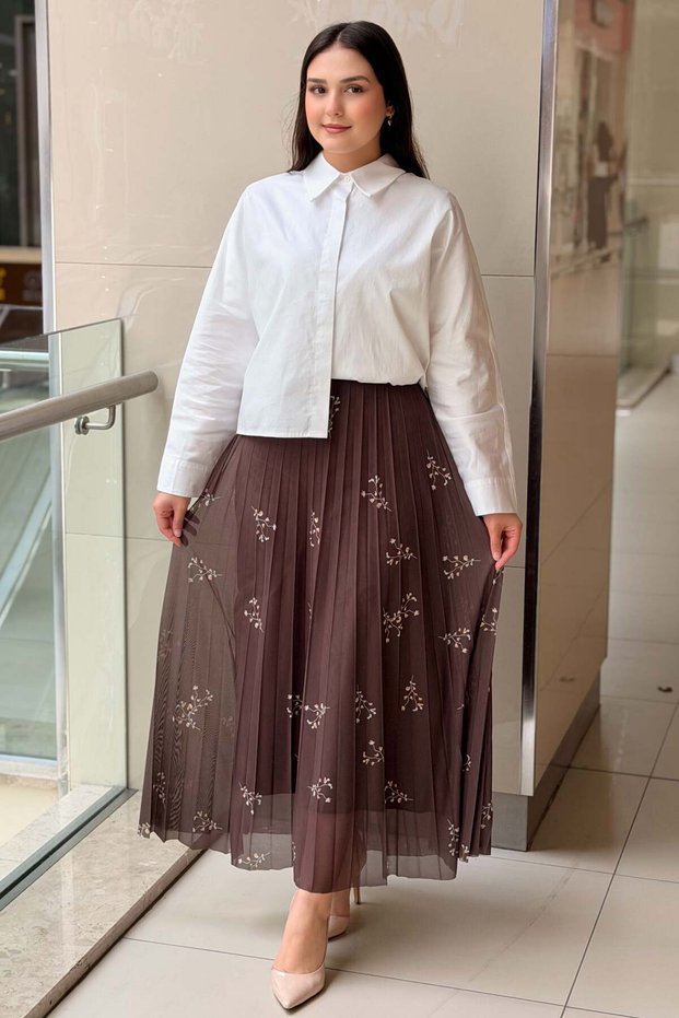 Fuat Gürşen Floral Pleated Lined Skirt