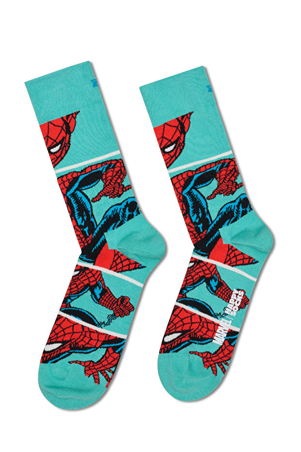 جوارب Happy Socks للرجال من القطن باللون الأزرق بنمط سبايدر مان P003610