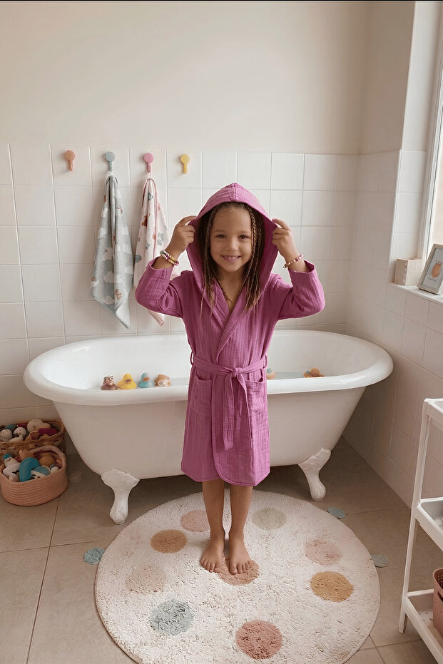 Cotton Hooded Children's Muslin Bathrobe