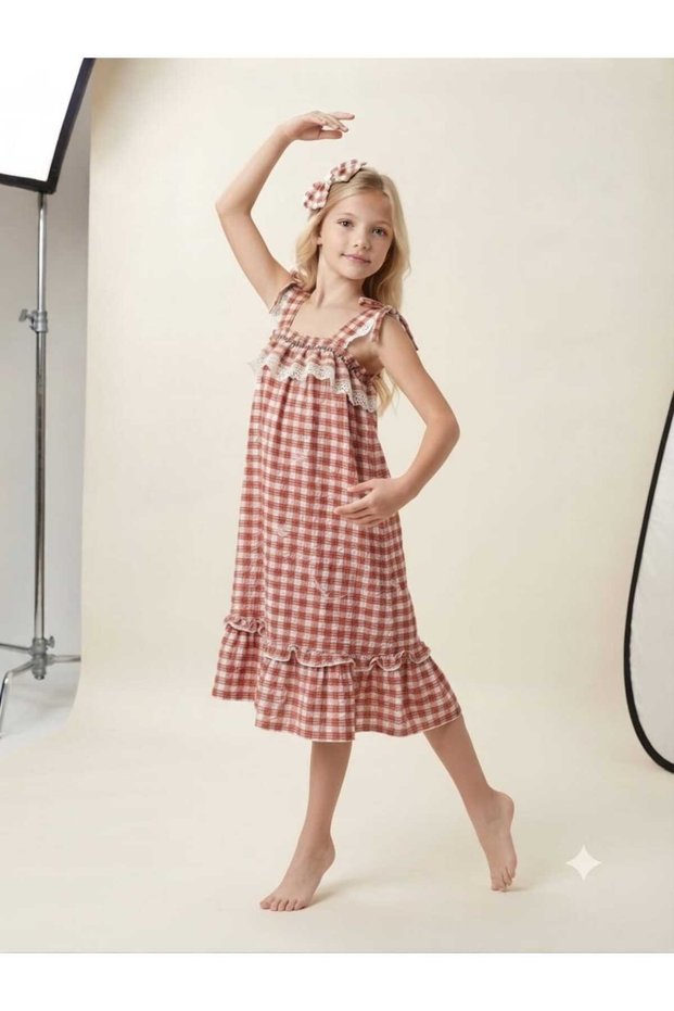 Girl's Gingham Woven Long Dress