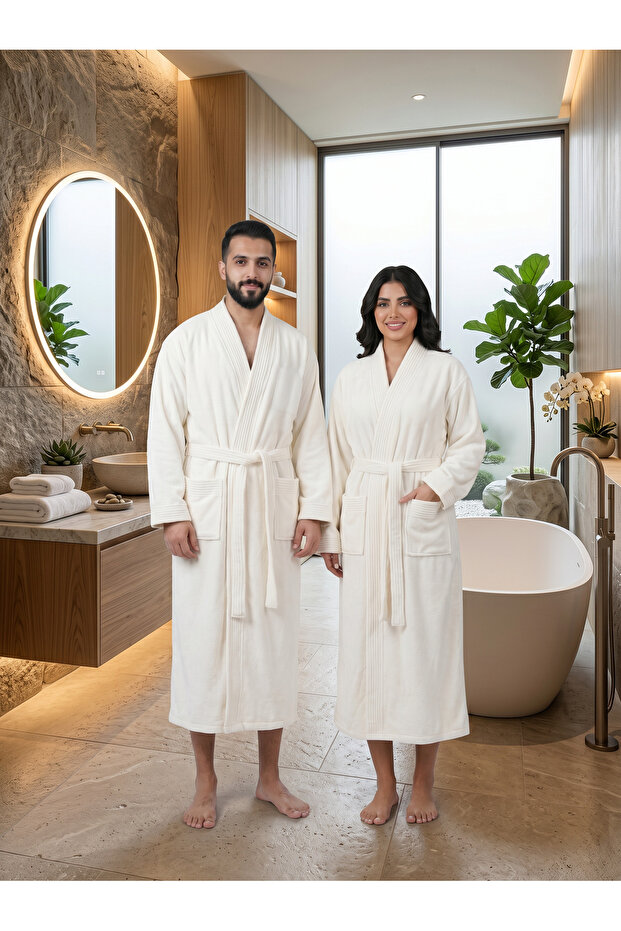 روب استحمام يونيسكس مقاس L بياقة كيمونو، مصنوع من الألياف الدقيقة 330 جرام، سريع الامتصاص والتجفيف، مع حزام وجيوب