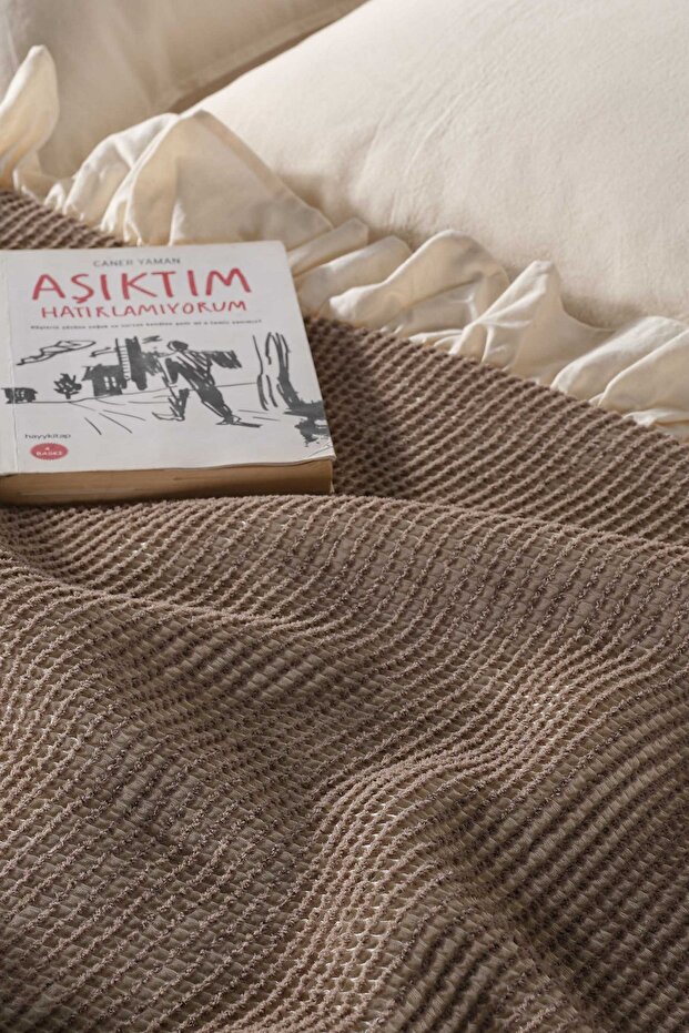 Vesta 100% Cotton Ruffled Single Pique-Bedspread 160*230 cm Brown