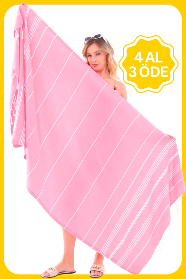 Mia 100% Cotton Striped Beach Peshtemal | Quick-Drying, Extra Light Tasseled Pareo | Beach, Pool and Bath Towel