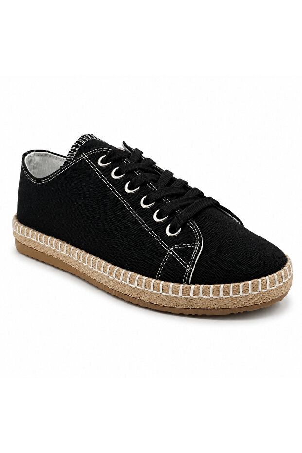 Black Linen Cloth Shoes Straw Weave Sole Sneaker Summer Daily Casual