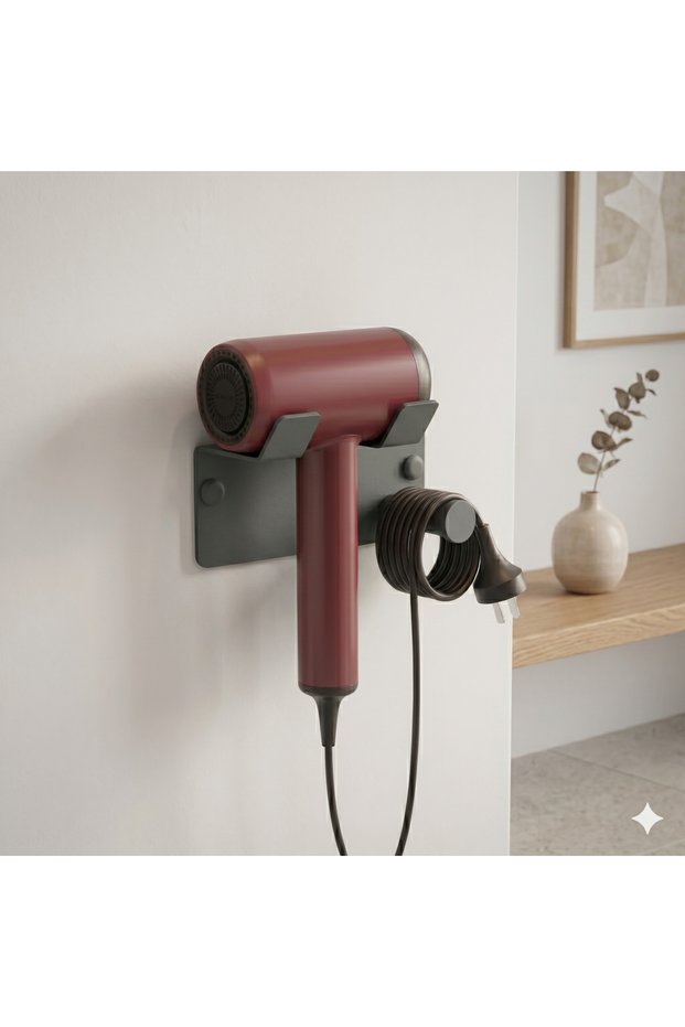 Stainless Black Paint Blow Dryer Hanger Hair Dryer Holder Adhesive & Screw Mounting Option