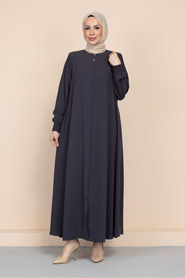 Mevlana Flared Ferace Crepe Fabric Pocketed Zippered 4 Season Women's Hijab Abaya