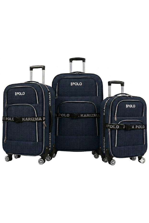 With Safety Straps - Waterproof Fabric - 4 Wheels - with Bellows - Very Lightweight - 3 Piece Suitcase Set
