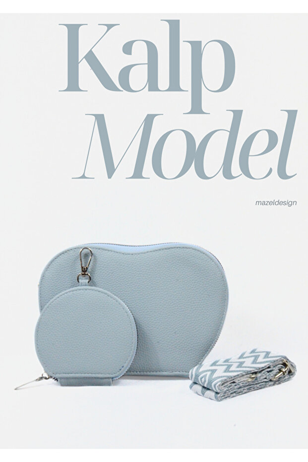 3425 Zippered Mini Wallet Heart Model Imported Women's Hand, Arm and Shoulder Bag Blue