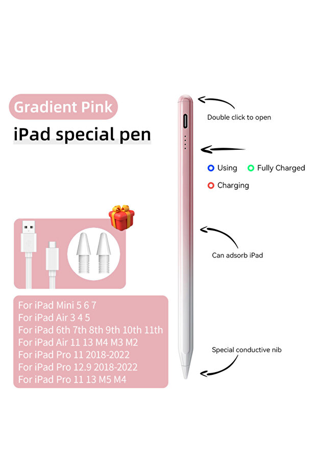 غطاء وردي متدرج لجهاز Pencil 2025 a16 11th 10th متوافق مع iPad Air M2/M3/M4 و iPad Pro13 11 M4