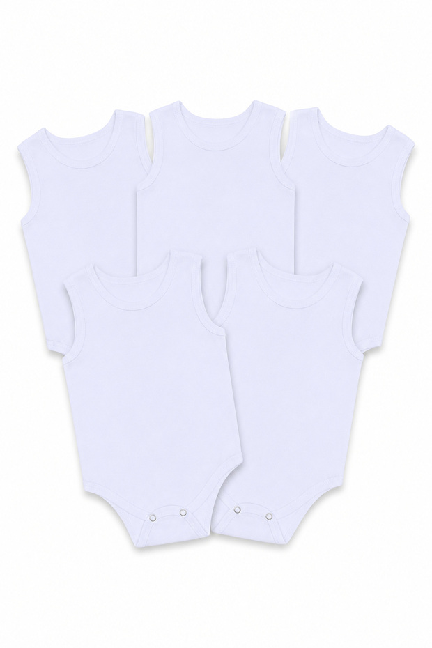 Baby 100% Cotton Sleeveless Undershirt with Snap Fasteners, 5-Pack - White