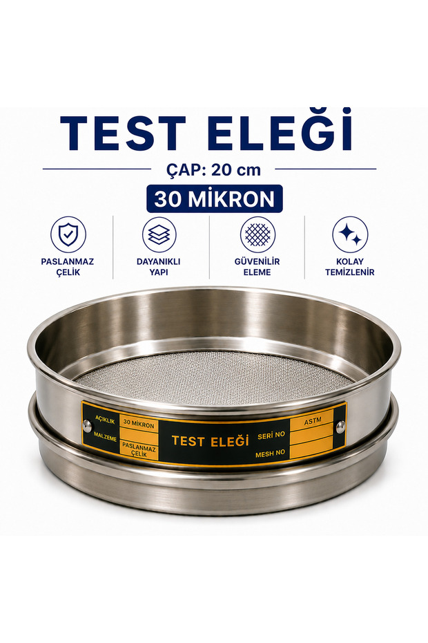 Test Eleği - Çap: 20 cm 30 Mikron Paslanmaz Çelik