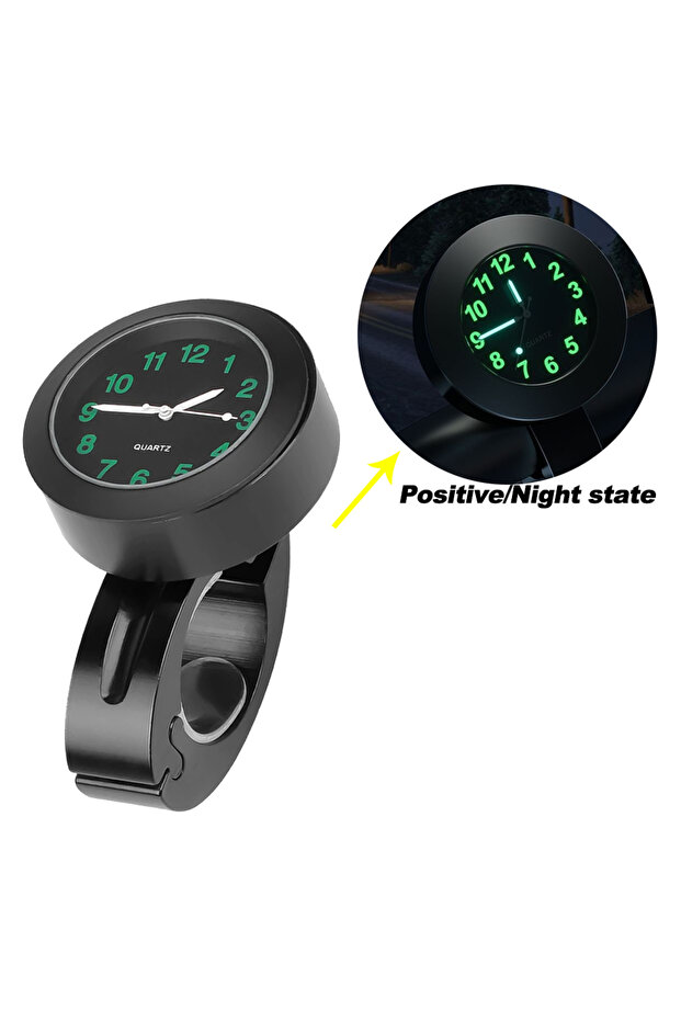 Black Black Waterproo Universal 7/8 Motorcycle Handlebar Mount Quartz Clock Watch Luminous Aluminum