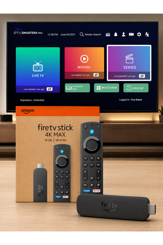 TV Stick 4K MAX – 16GB Storage, Wi-Fi 6E, 4K Ultra HD Streaming Device with Voice Remote + 12 Months TV Subscription Included
