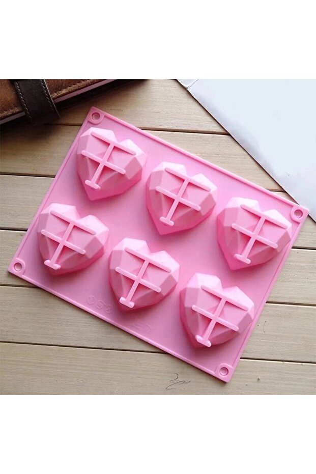 1pc pink 1Pc 6 Cavity Heart Shaped Silicone Mould Cake Mousse Pastry Bakeware Tools Form For Soap Fr