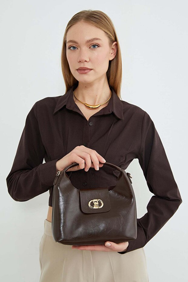 Flip Lock Faux Leather Handle Bag