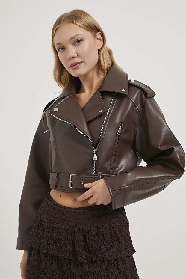 Faux Leather Biker Coat