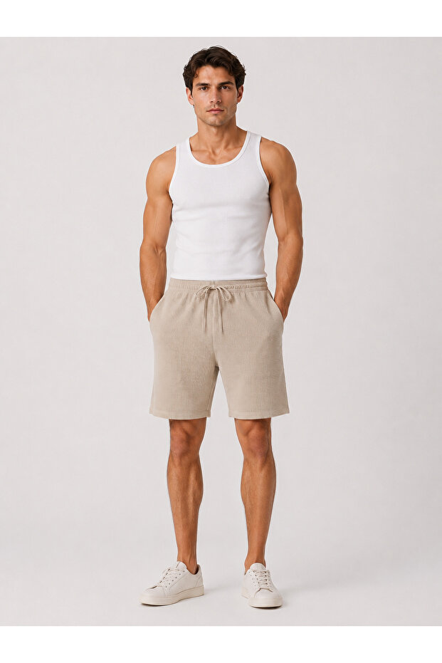 Gabardine Back Pocket Detailed Waffle Men's Shorts