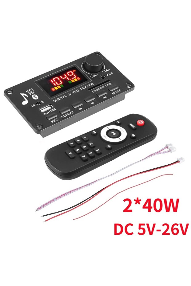 مكبر صوت 80 واط يعمل بتيار مستمر 5-26 فولت، لوحة فك تشفير MP3 WAV، بلوتوث 12 فولت، USB، راديو FM، AUX، 3.5 ملم، بطاقة TF