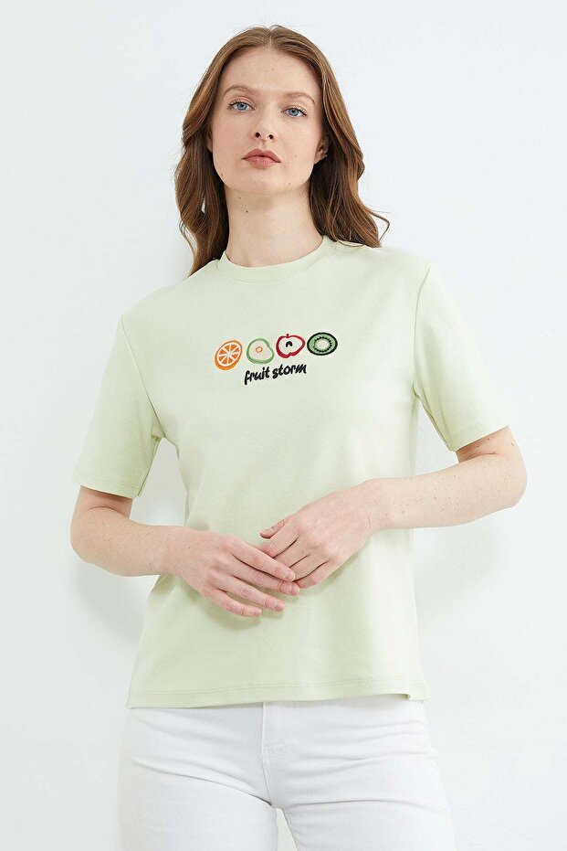 Fruit Embroidered Crew Neck T-Shirt