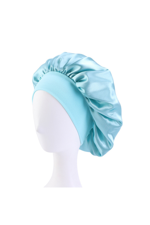 Mint green New Satin Wide Brim Nightcap Silky Bonnet Hair Wrap for Sleeping Sleep Cap With Elastic S