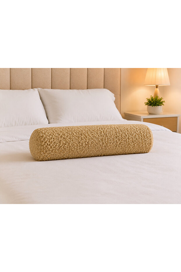 Teddy Cylinder Pillow Boucle Cylinder Throw Pillow Cover Light Brown With Inner Filling