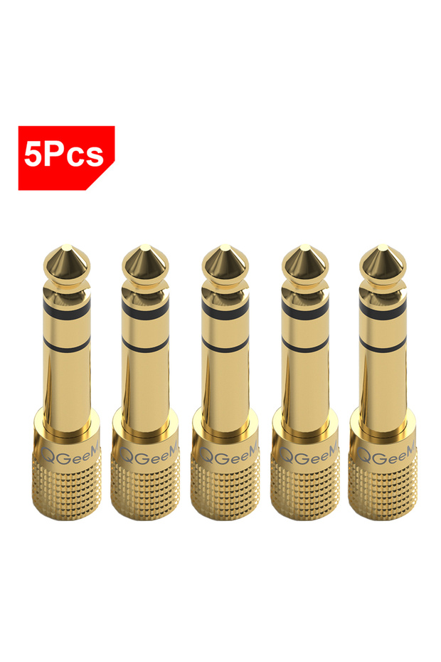 5Pcs GOLD-Plated QGeeM Audio Adapter Jack 6.5mm to 3.5mm Male Plug Converter Headphone Amplifier Mic