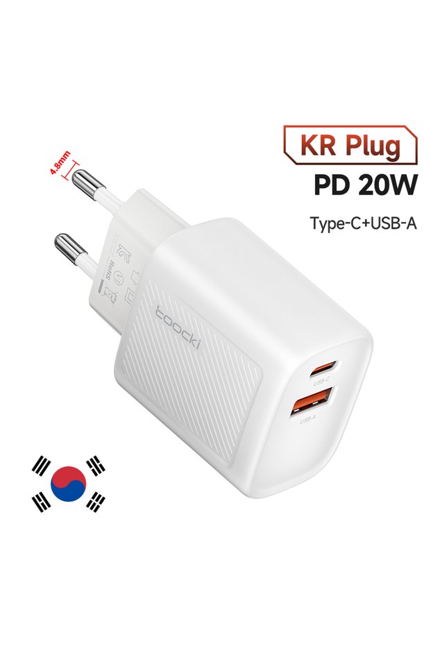 toocki KR White Toocki 20W USB C Wall Charger Power Delivery + QC3.0 USB A Double Port Fast Type C C
