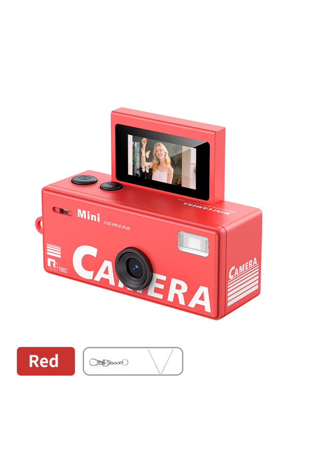 كاميرا رقمية NO Card Red Ourlife 180 ° كاميرا سيلفي بشاشة قابلة للطي على شكل سلسلة مفاتيح بتصميم عتيق تدعم ذاكرة السيارة