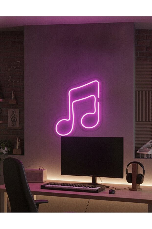 Mor Müzik Notası LED Neon Tablo | Aydınlatmalı Müzik Temalı Duvar Dekoru - 2
