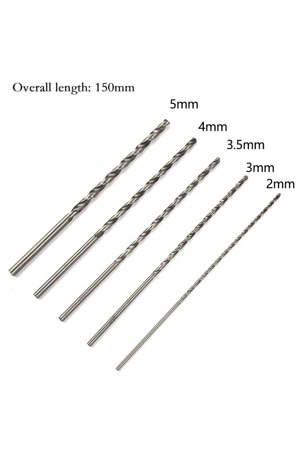 5Pcs Extra Long HSS High Speed Steel 150mm Drill Bit Set 2mm/3mm,3.5mm,4mm,5mm Bits For Wood, Alu...