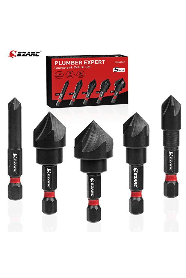 Hexagonal 5PCS Drill Bit Set EZARC 5PCS Countersink Drill Bit Set for Metal, 1/4 Inch Hex Shank Coun