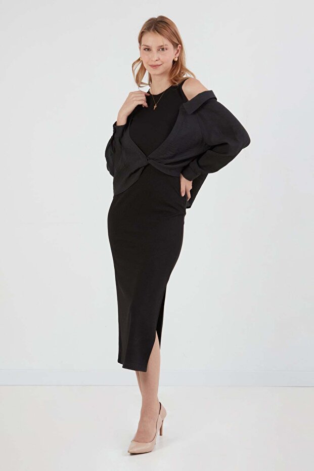 Basic Shirt Detailed Slit Dress
