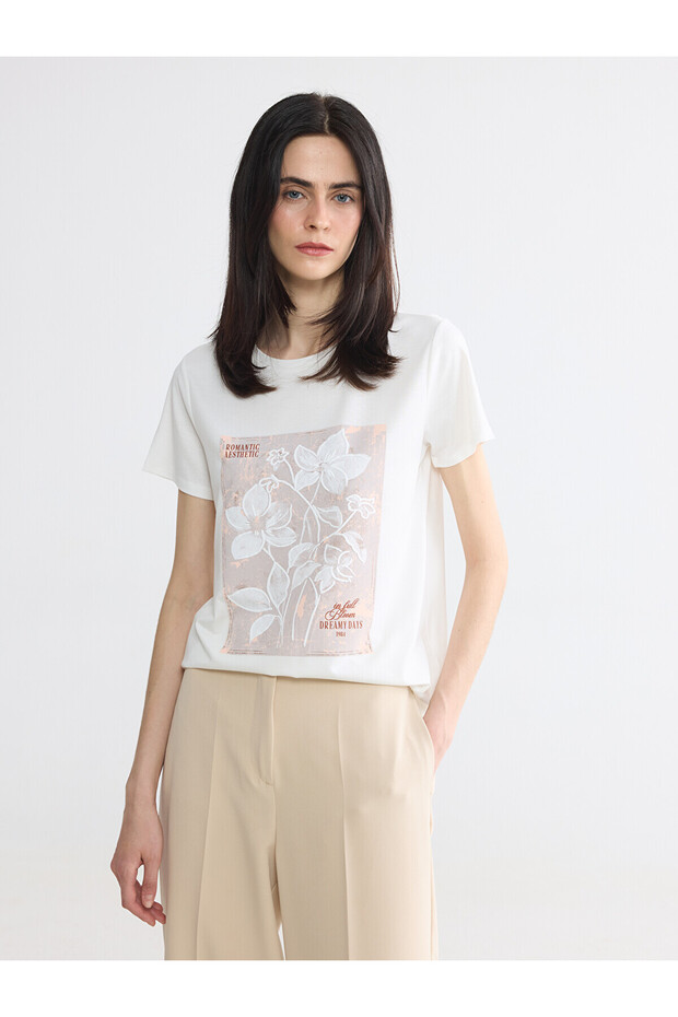 Original Oval Collar Printed Women's T-Shirt
