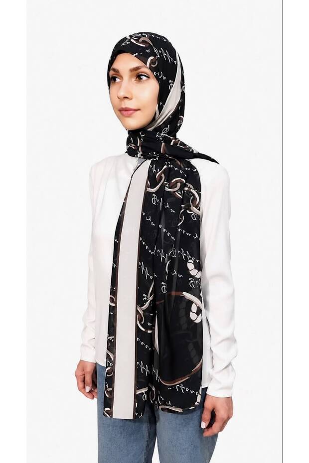 شال بنمط سلسلة - أسود - 5