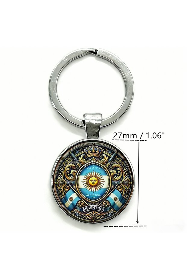 No. 1 1pc Argentina Sun of May Keychain - Argentine Flag Patriotic Souvenir Keyring Gift, 2D Glass D