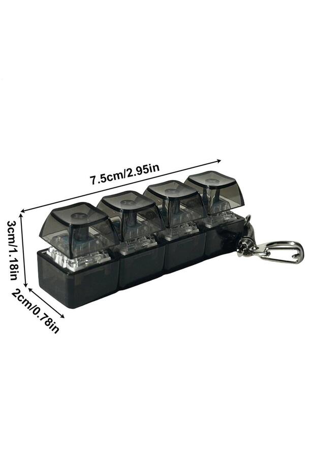 Black Keyboard Fidget Toy Four-Key Stress Relief Keychain with Light, Portable Sensory Keychain Clic