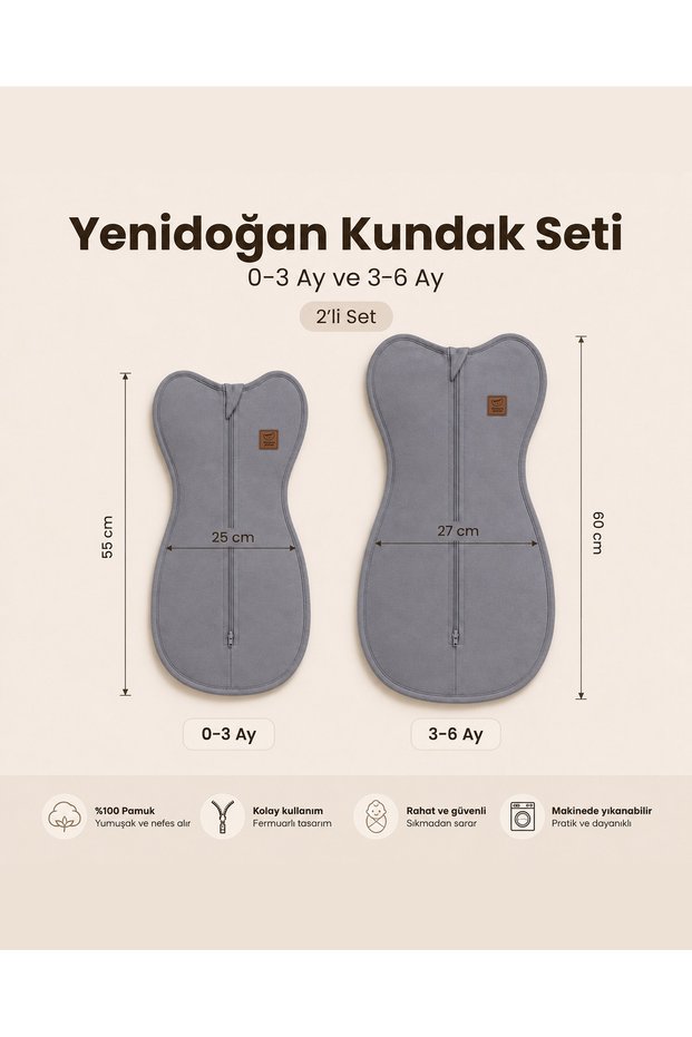2-Piece Swaddle Set 0-3 Months + 3-6 Months Newborn Sleeping Swaddle Moro Anti-Reflection Cotton Sleeping Bag