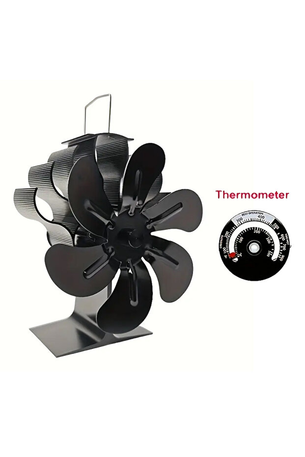 With Thermometer 6 Blades Heat Powered Fireplace Fan Automatic Speed Adjustment for Optimal Heat Dis