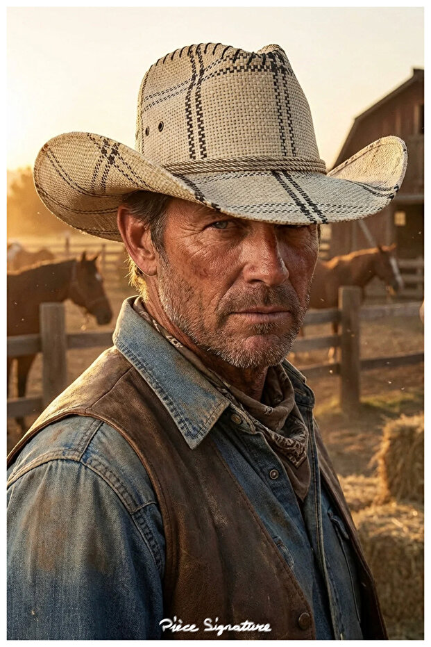 Plain and Checkered Cowboy Hat, for Women and Men (56-59 cm)
