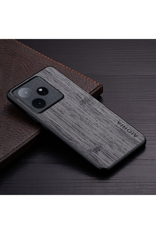 realme GT 7T Dark Gray Case for Realme GT 7 7T Funda Bamboo Wood Pattern Leather Phone Cover Luxury