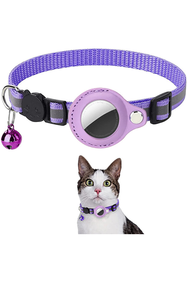 قابل للتعديل 22-32 سم أرجواني Cat AirTag Holder Collar Breakaway شرائط عاكسة قابلة للتعديل Kitten Col