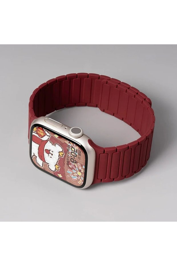 38 40 41MM S10-42MM Wine red Silicone Strap for Apple Watch 46mm 42mm 49mm 45mm 41mm 44mm 40mm Magne