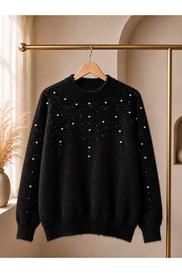 Pearl Stone Detailed Beard Knitwear Women's Sweater