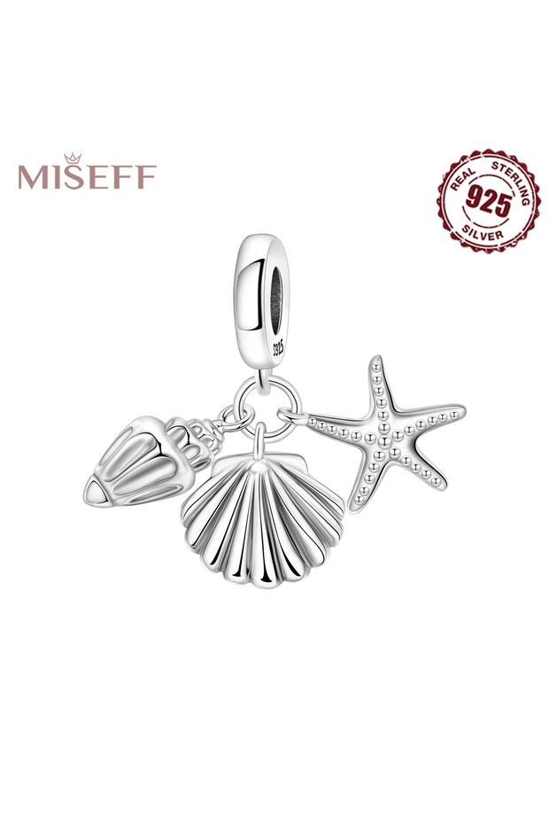 OTC1421 MISEFF S925 Sterling Silver Charm Marine Life: Sea Turtle, Starfish, and Dolphin Pendant Fit