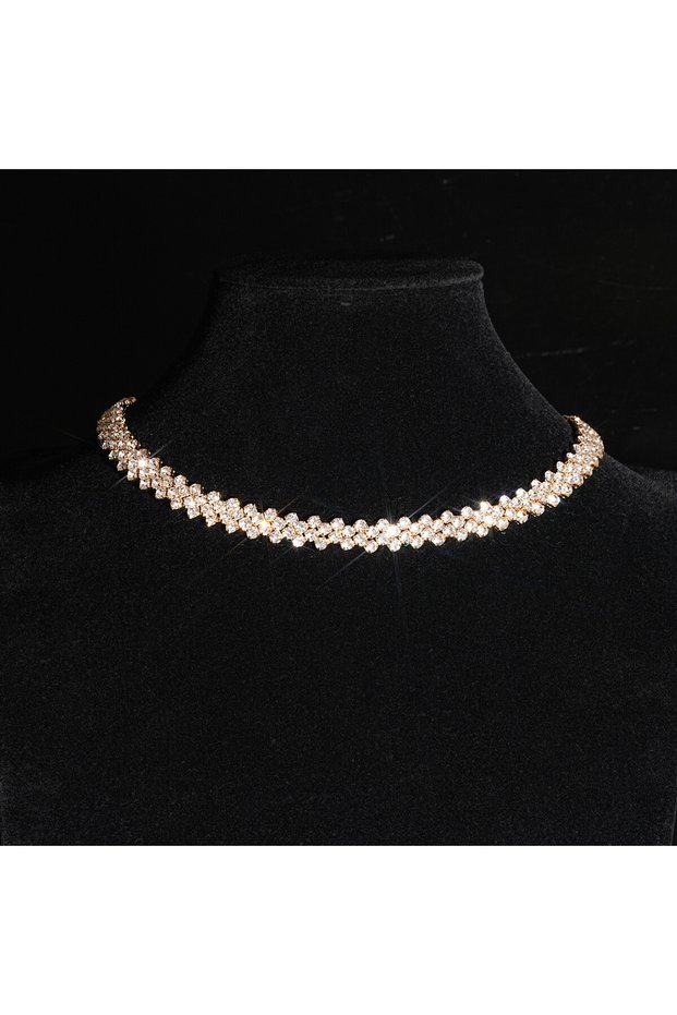 gold FYUAN Fashion Red Green Blue Colourful Rhinestone Choker Necklaces for Women Geometric Crystal