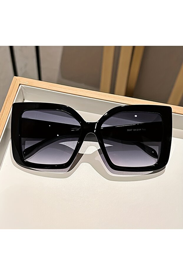 Black Oversized Square Fashion Fashion Glasses with Gradient Lenses - Chic Tortoiseshell & Leopard P